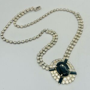 Vintage Onyx Crystal Rhinestone Prong Set Necklace Black Cocktail 20s Icy